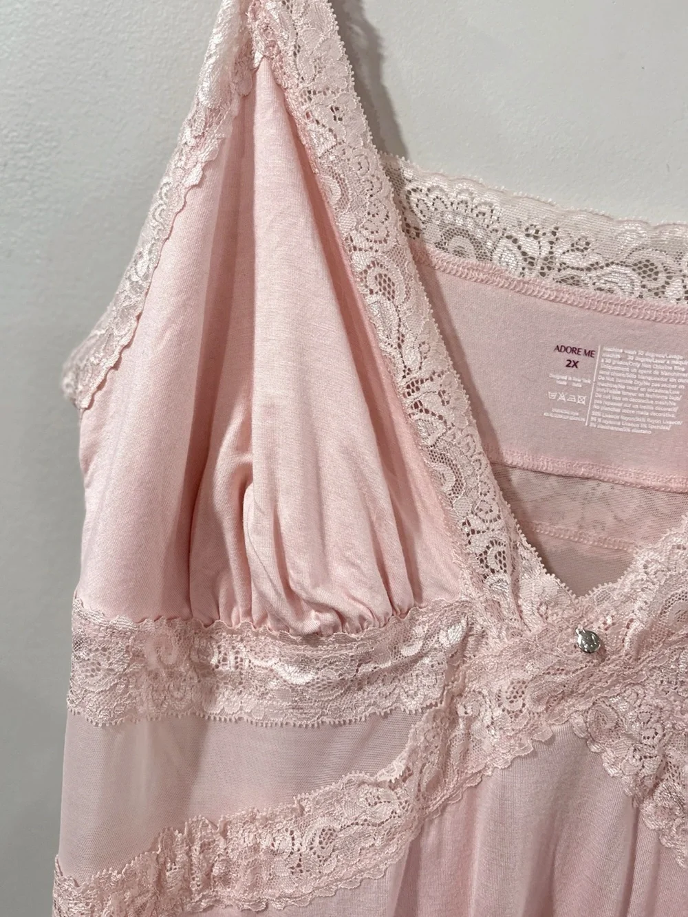 Adore Me 2X Pink Lace Chemise Nightgown Sleep Dress Coquette Loungewear NWT